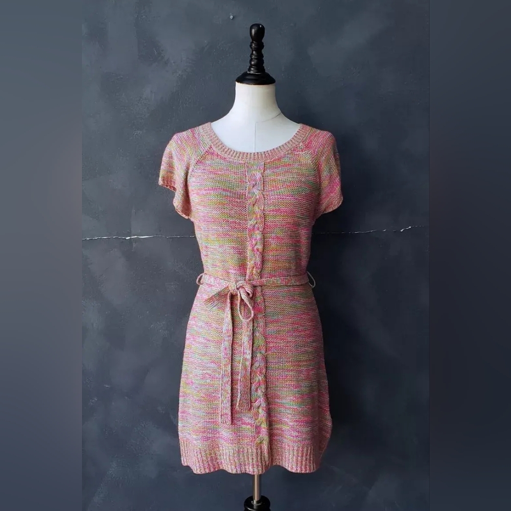Vintage Y2K Pink/Multicolor Space Dye Sweater Knit Mini Dress Size S/M